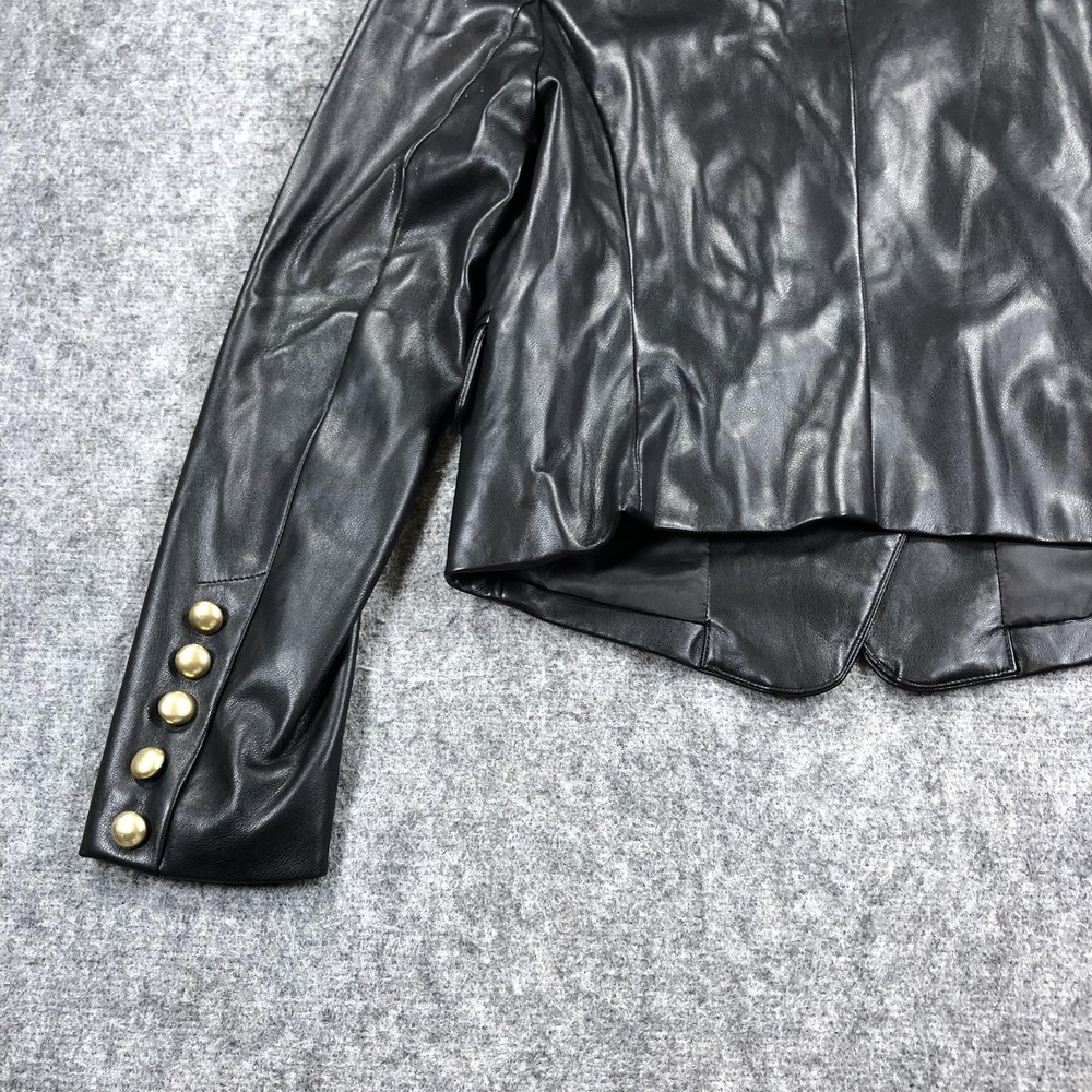 7 For All Mankind Blazer Womens M Black Faux Leather Double Breasted Military - Picture 13 of 15